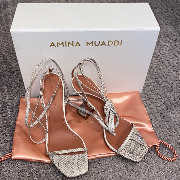 Amina Muaddi Vita Sandal wrap nSnakeskin sz 38 - Picture 1 of 8